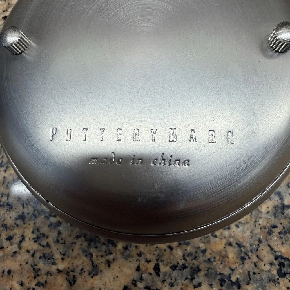 Pottery Barn Silver Pocket Watch Desk Clock Quartz Roman Numerals Tabletop Decor
